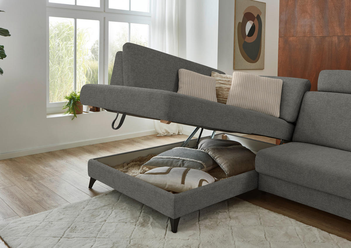 ECKSOFA  Chenille Grau  - Schwarz/Grau, Design, Textil/Metall (182/239cm) - Beldomo Comfort