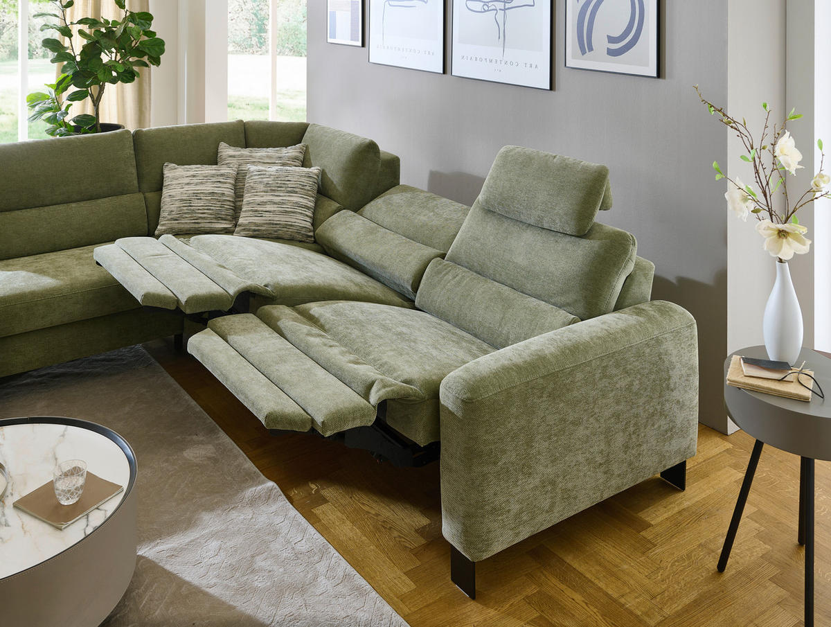 ECKSOFA Olivgrün Chenille  - Schwarz/Olivgrün, Design, Textil/Metall (248/285cm) - Beldomo Comfort