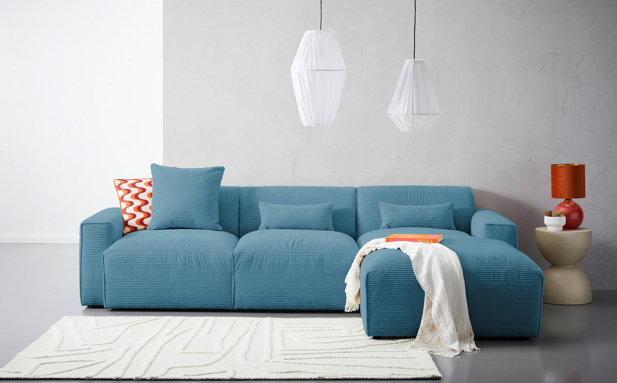 ECKSOFA Hellblau Cord  - Schwarz/Hellblau, Design, Kunststoff/Textil (303/196cm) - Livetastic