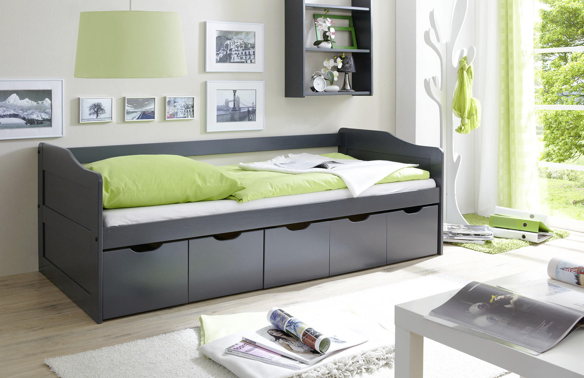 STAURAUMBETT 90/200 cm  in Dunkelgrau  - Dunkelgrau, MODERN, Holz (90/200cm) - MID.YOU