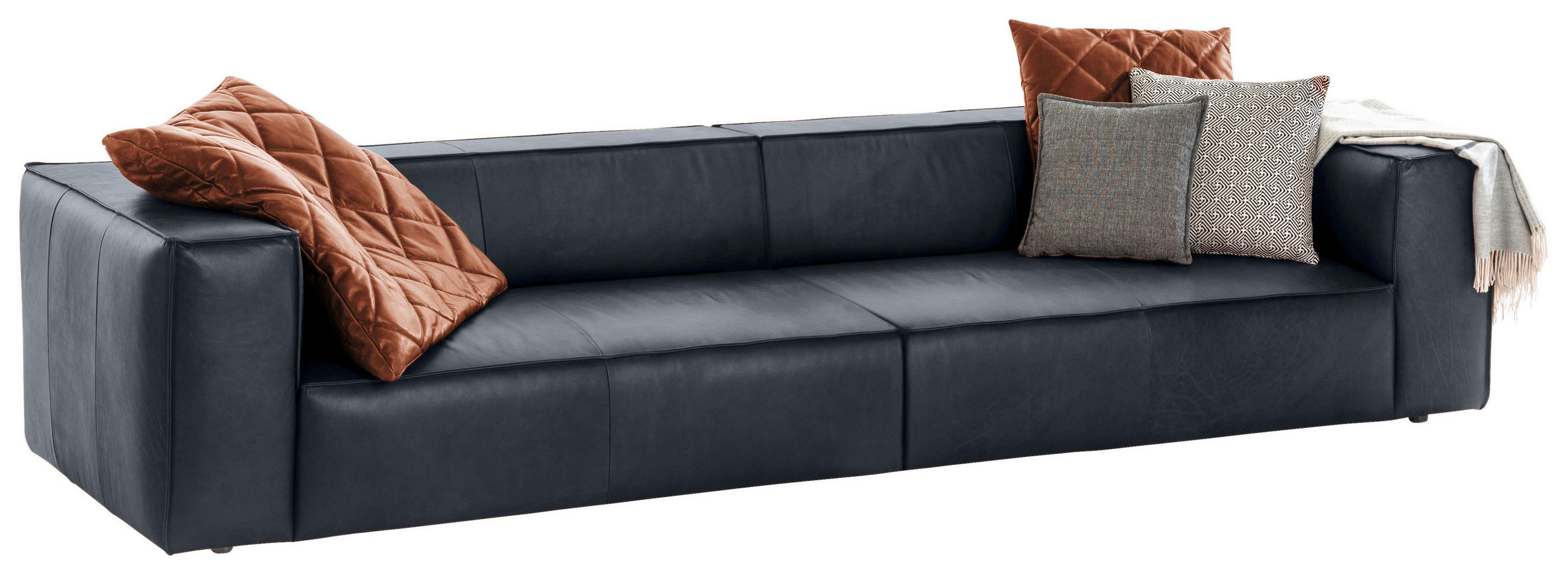 VIERSITZER-SOFA around the block Dunkelblau Echtleder  - Schwarz/Dunkelblau, MODERN, Leder/Kunststoff (300/66/104cm) - Chilliano
