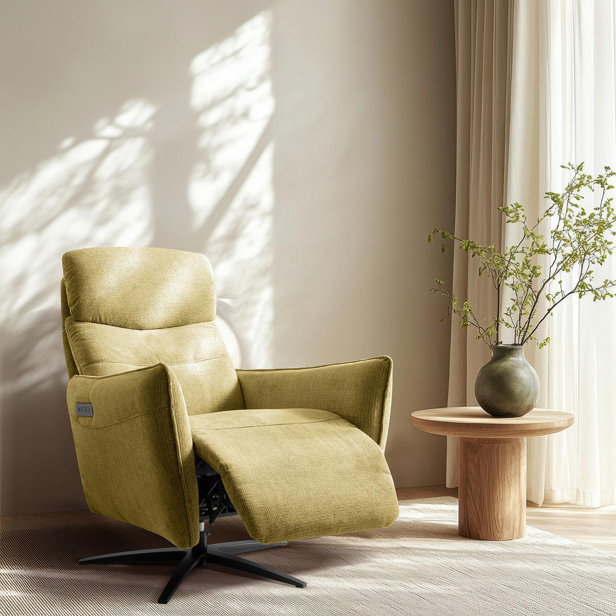 RELAXSESSEL in Textil Hellgrün  - Schwarz/Hellgrün, Design, Textil/Metall (77/107/88cm) - Livetastic