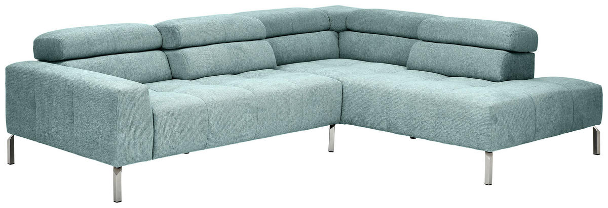 ECKSOFA Salbeigrün Flachgewebe  - Chromfarben/Salbeigrün, KONVENTIONELL, Textil/Metall (282/224cm) - Hom`in