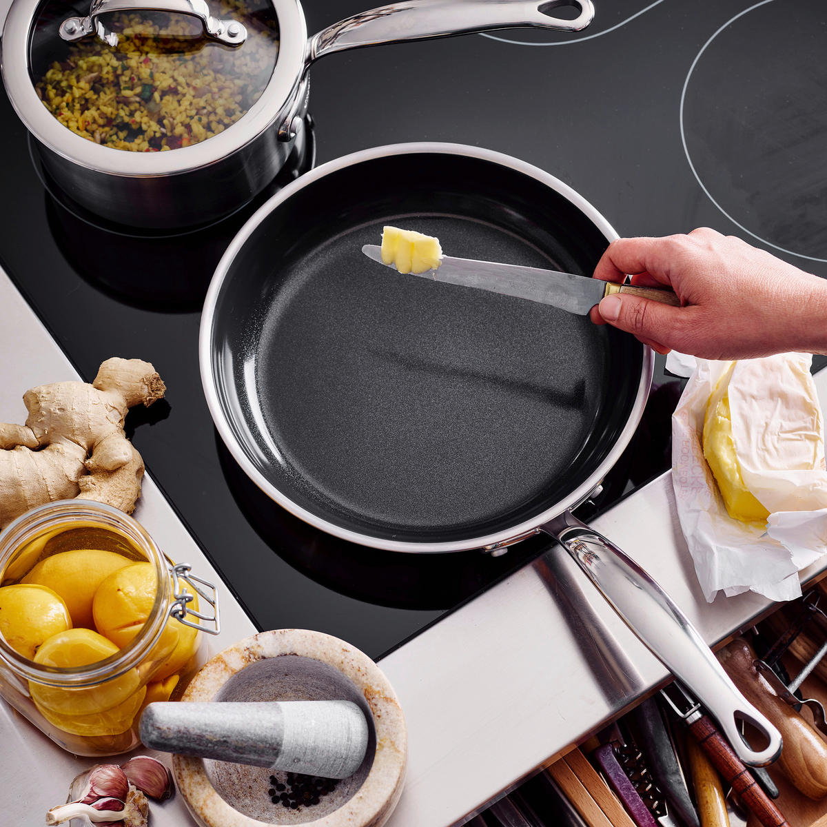 PFANNENSET Premiere Edelstahl 2-teilig  - Grau Hochglanz, Basics, Metall (20 & 28cm) - GreenPan