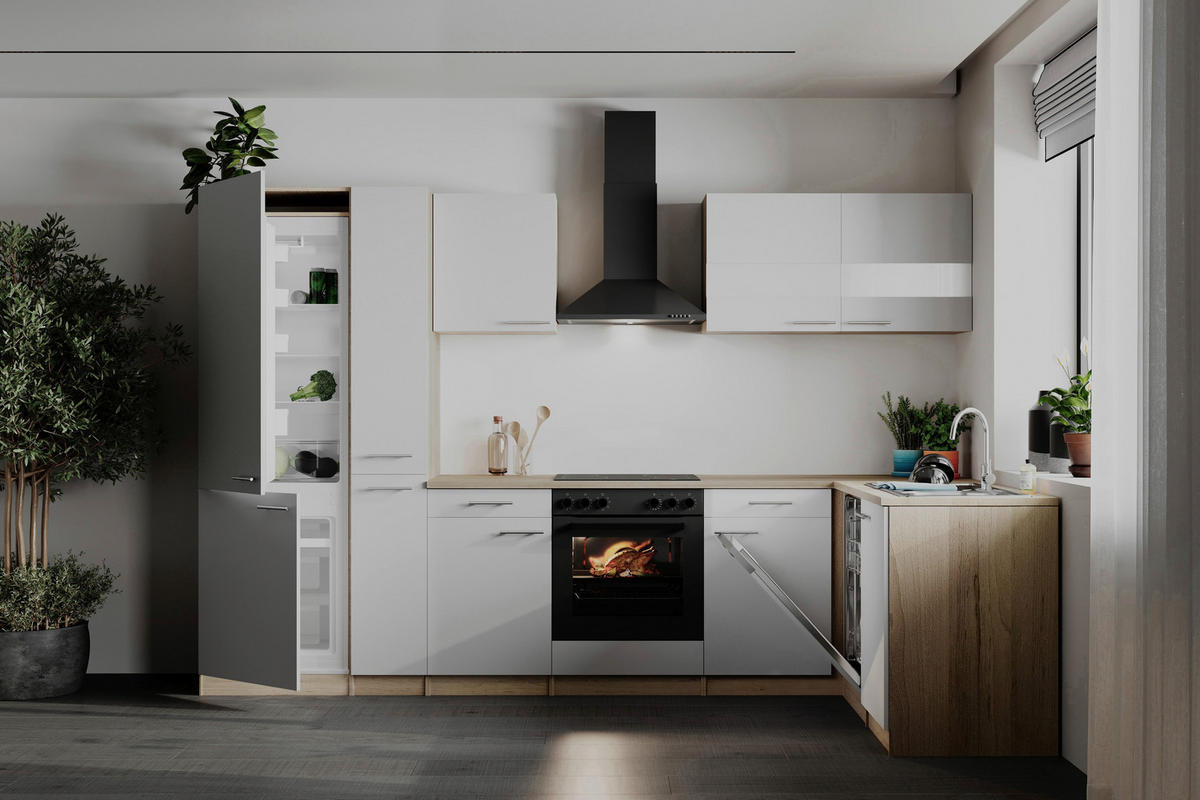 HÖRNKÖK 310/172 cm  i vit  - stålfärgad/vit, Basics, metall/trämaterial (310/172cm) - Respekta