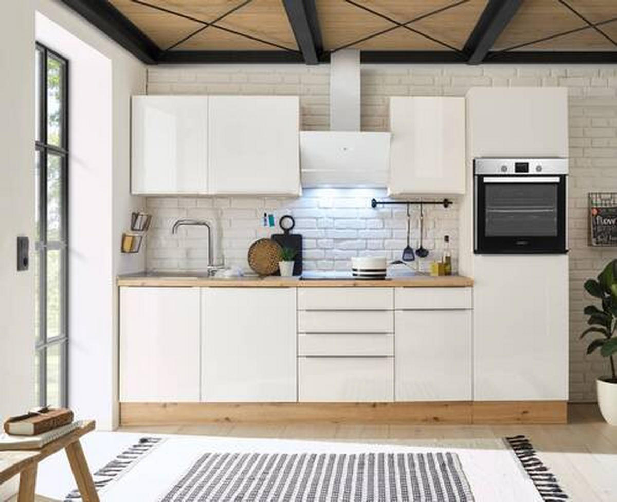 MODULKÖK 280 cm   i vit, ek Artisan, vit högglans  - vit/aluminiumfärg, Lifestyle, trämaterial/plast (280cm) - Respekta