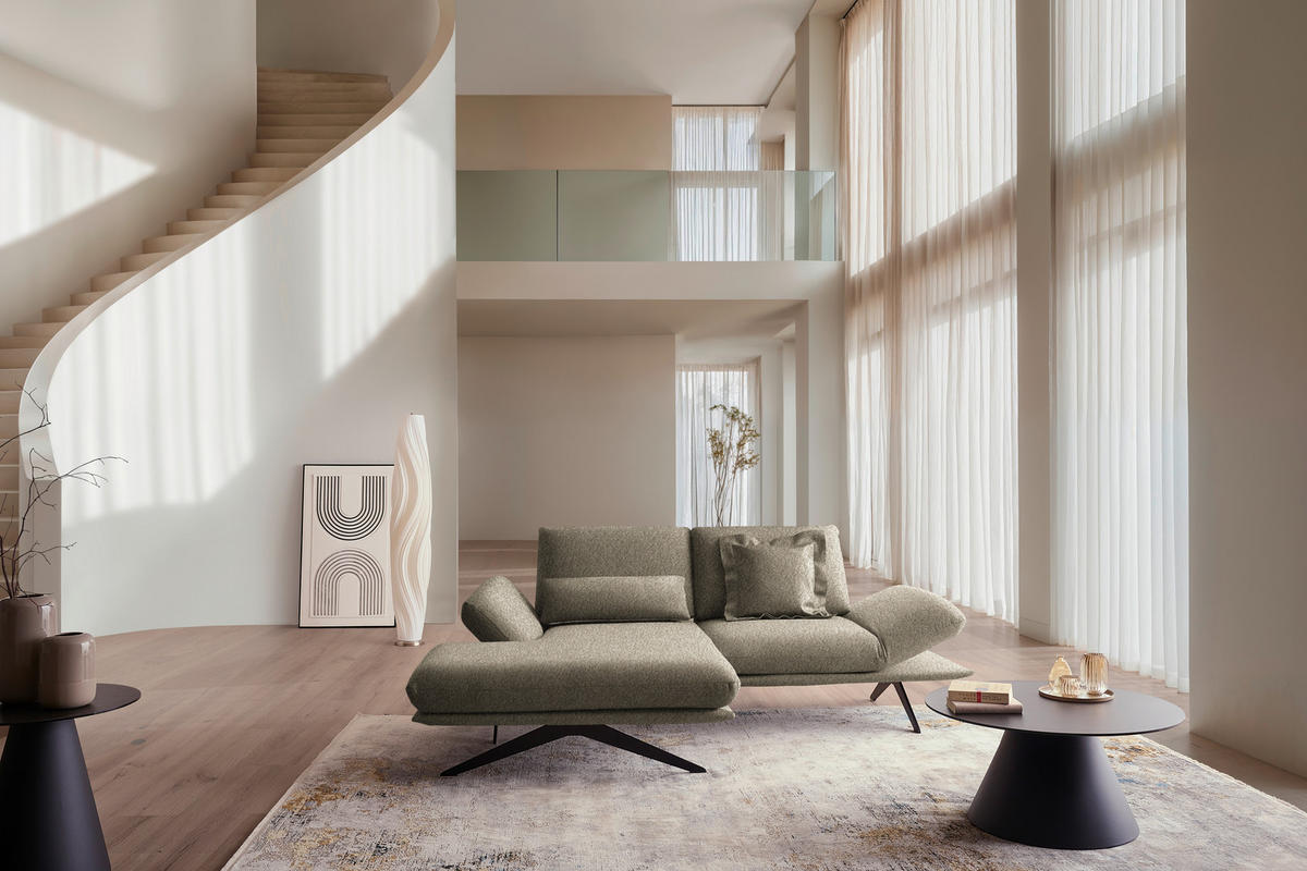 ECKSOFA Flachgewebe Hellbraun  - Hellbraun/Schwarz, Design, Textil/Metall (155/234cm) - Dieter Knoll