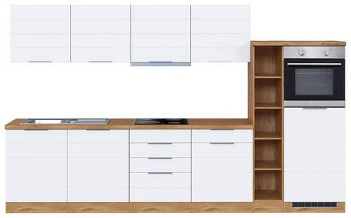 KÜCHENBLOCK 330 cm   in Weiß, Eiche Wotan  - Eiche Wotan/Weiß, Design, Holzwerkstoff/Metall (330cm) - Held