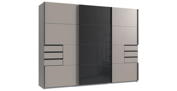 SCHWEBETÜRENSCHRANK 270/208/64 cm 3-türig Graphitfarben, Schwarz, Sahara - Schwarz/Graphitfarben, Design, Glas/Holzwerkstoff (270/208/64cm) - Carryhome