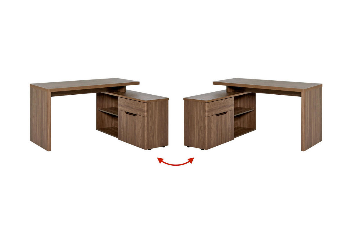 ECKSCHREIBTISCH 140/117,5/77 cm Walnussfarben Stauraum, seitenverkehrt montierbar  - Walnussfarben, KONVENTIONELL, Holzwerkstoff (140/117,5/77cm) - MID.YOU