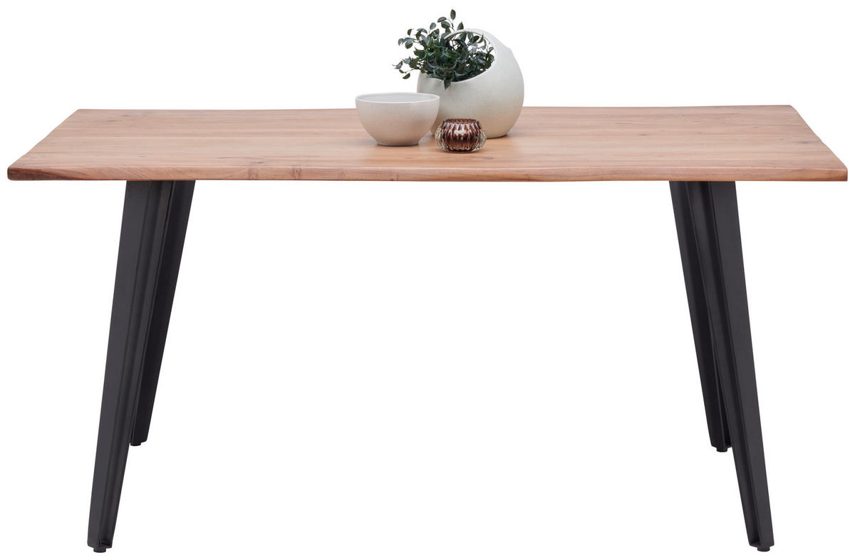 JEDÁLENSKÝ STÔL, akácia, čierna, farba akácie, 160/90/77 cm - čierna/farba akácie, Modern, kov/drevo (160/90/77cm) - Livetastic