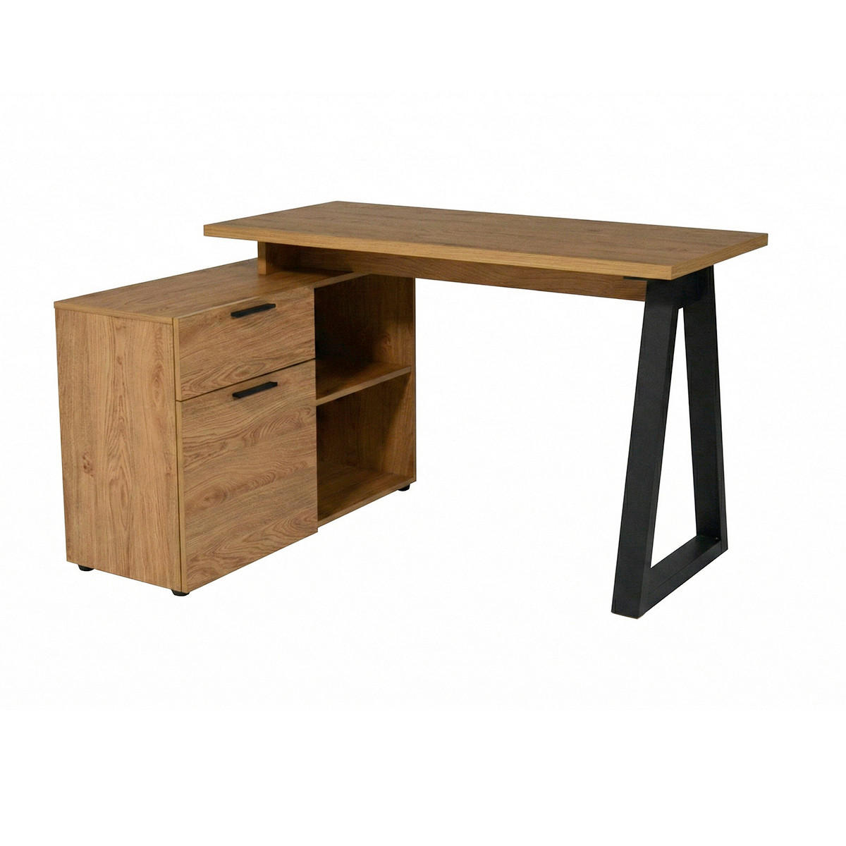 ECKSCHREIBTISCH 130/95/76,2 cm Schwarz, Eichefarben Stauraum, seitenverkehrt montierbar  - Eichefarben/Schwarz, Design, Holzwerkstoff/Metall (130/95/76,2cm) - MID.YOU