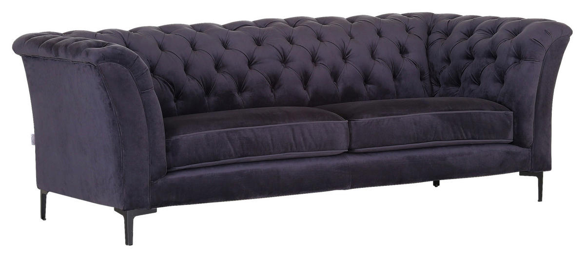 CHESTERFIELD-SOFA in Flachgewebe Anthrazit  - Anthrazit/Schwarz, Lifestyle, Textil/Metall (220/80/100cm) - Landscape