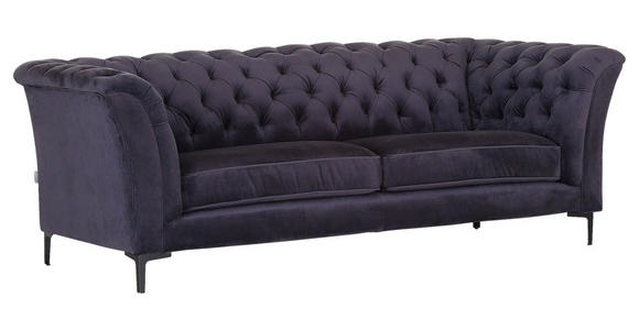 CHESTERFIELD-SOFA in Flachgewebe Anthrazit  - Anthrazit/Schwarz, LIFESTYLE, Textil/Metall (220/80/100cm) - Landscape