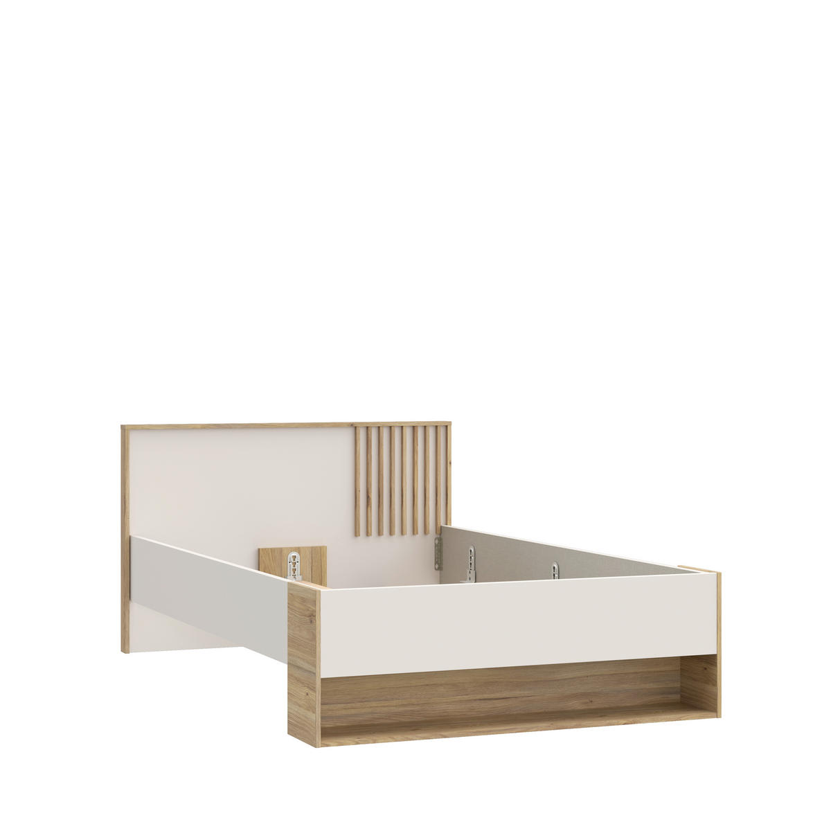 Pat, culoare lemn stejar, nisipiu - culoare lemn stejar/nisipiu, Basics, material pe bază de lemn (120/200cm) - Hom`in