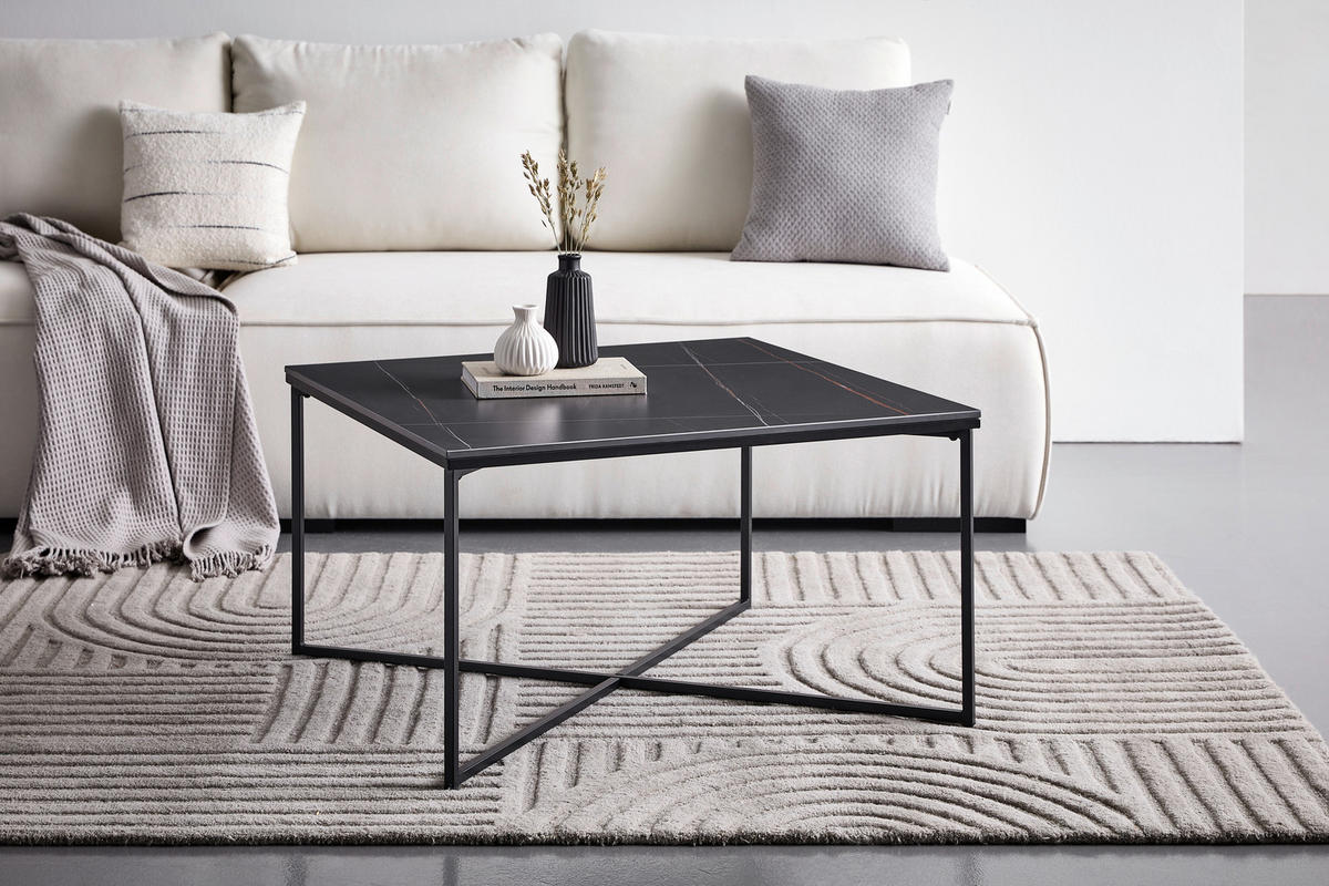 COUCHTISCH 80/45/80 cm quadratisch Schwarz  - Schwarz, Design, Keramik/Metall (80/45/80cm) - Livetastic