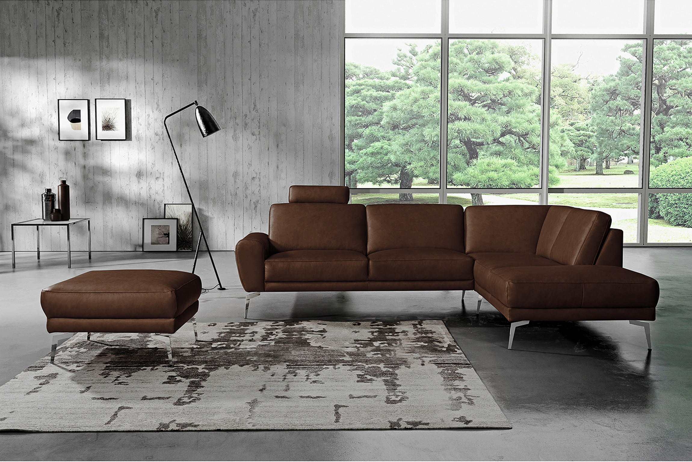 ECKSOFA SPRING Dunkelbraun Echtleder  - Chromfarben/Dunkelbraun, Design, Leder/Metall (273/250cm) - Livetastic