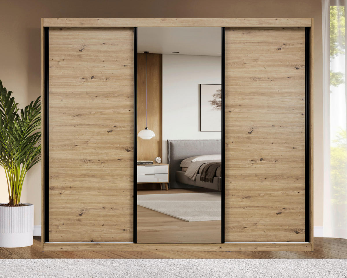 SCHIEBETÜRENSCHRANK 250/215/59,5 cm 3-türig  - Schwarz/Weiß, MODERN, Holzwerkstoff/Metall (250/215/59,5cm) - MID.YOU