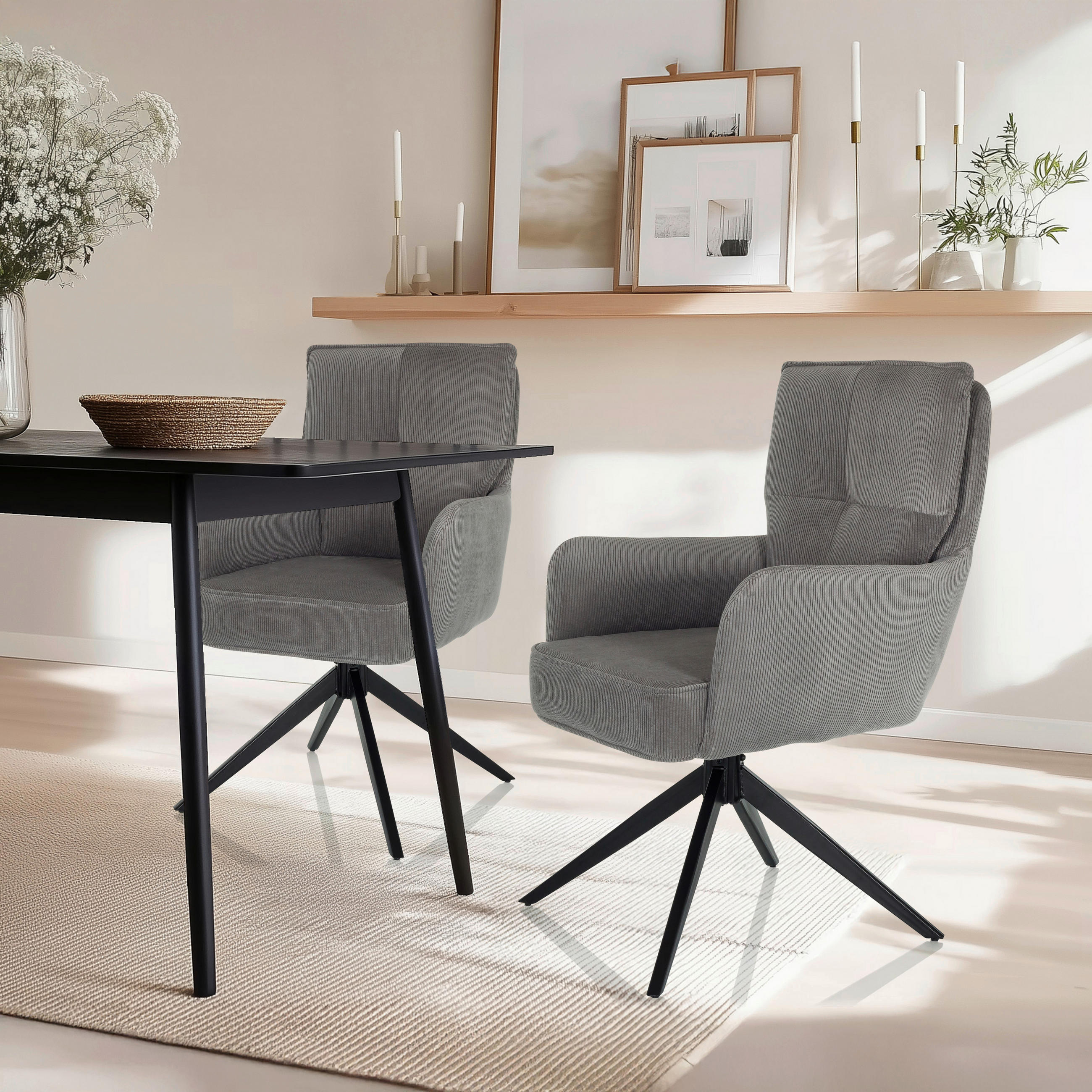 STOL MED ARMSTÖD manchester  - svart/grå, Modern, metall/textil (58/94/60cm) - MID.YOU