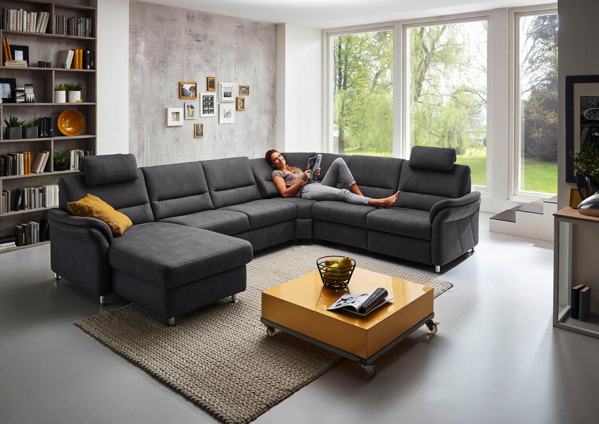 WOHNLANDSCHAFT Grau Mikrofaser  - Beige/Alufarben, Design, Textil/Metall (173/330/262cm) - Beldomo System
