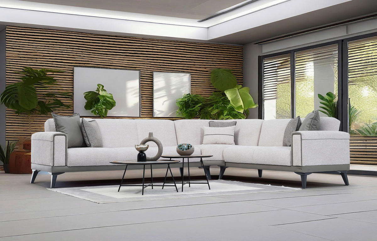 ECKSOFA in Bouclé Grau  315/256 cm  - Anthrazit/Grau, Design, Holz/Textil (315/256cm) - Livetastic