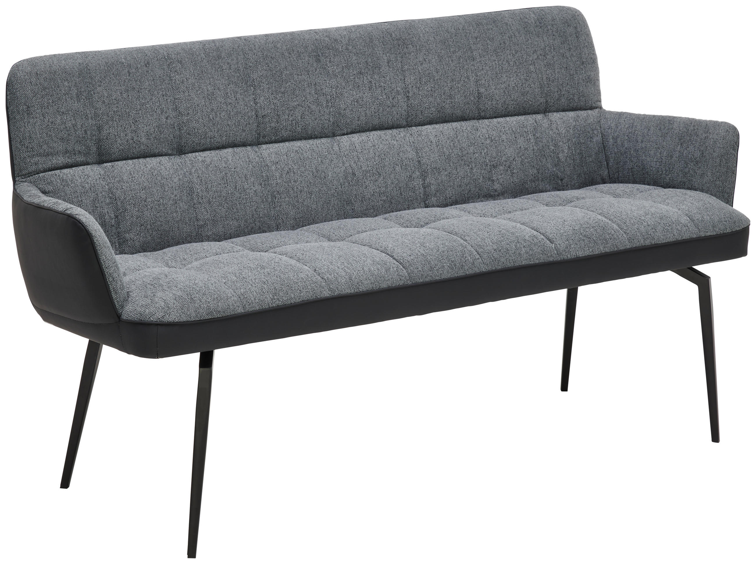 SITZBANK 162/88/63 cm Lederlook, Webstoff Grau, Schwarz  - Schwarz/Grau, MODERN, Textil/Metall (162/88/63cm) - Livetastic