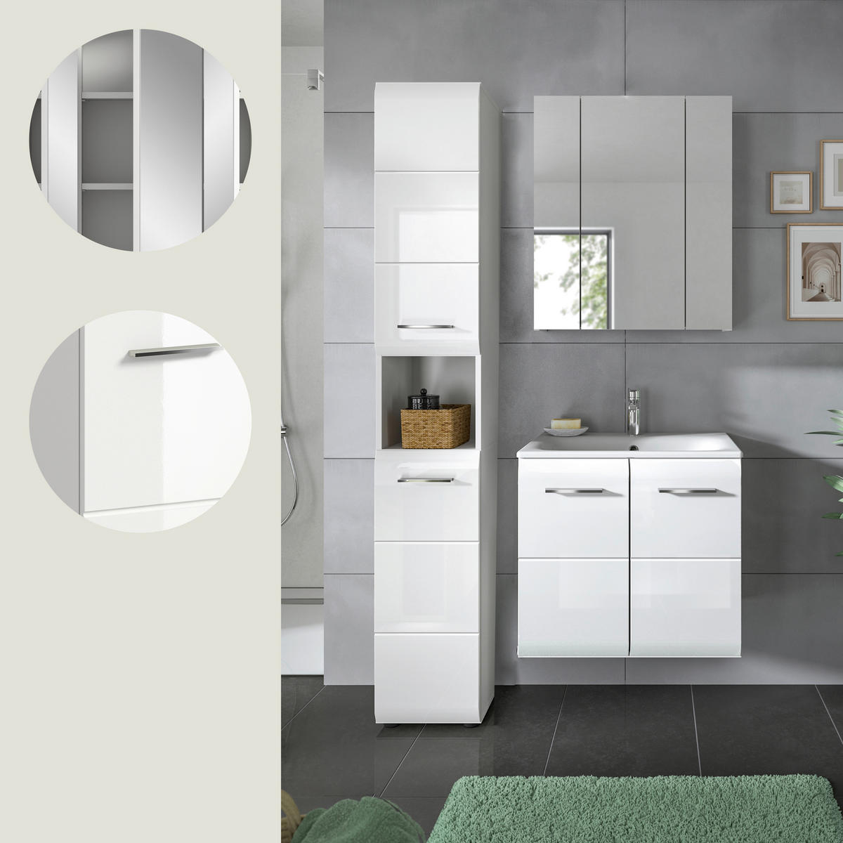 BADEZIMMER 3-teilig  in  - Weiß Hochglanz/Silberfarben, MODERN, Keramik/Holzwerkstoff - MID.YOU