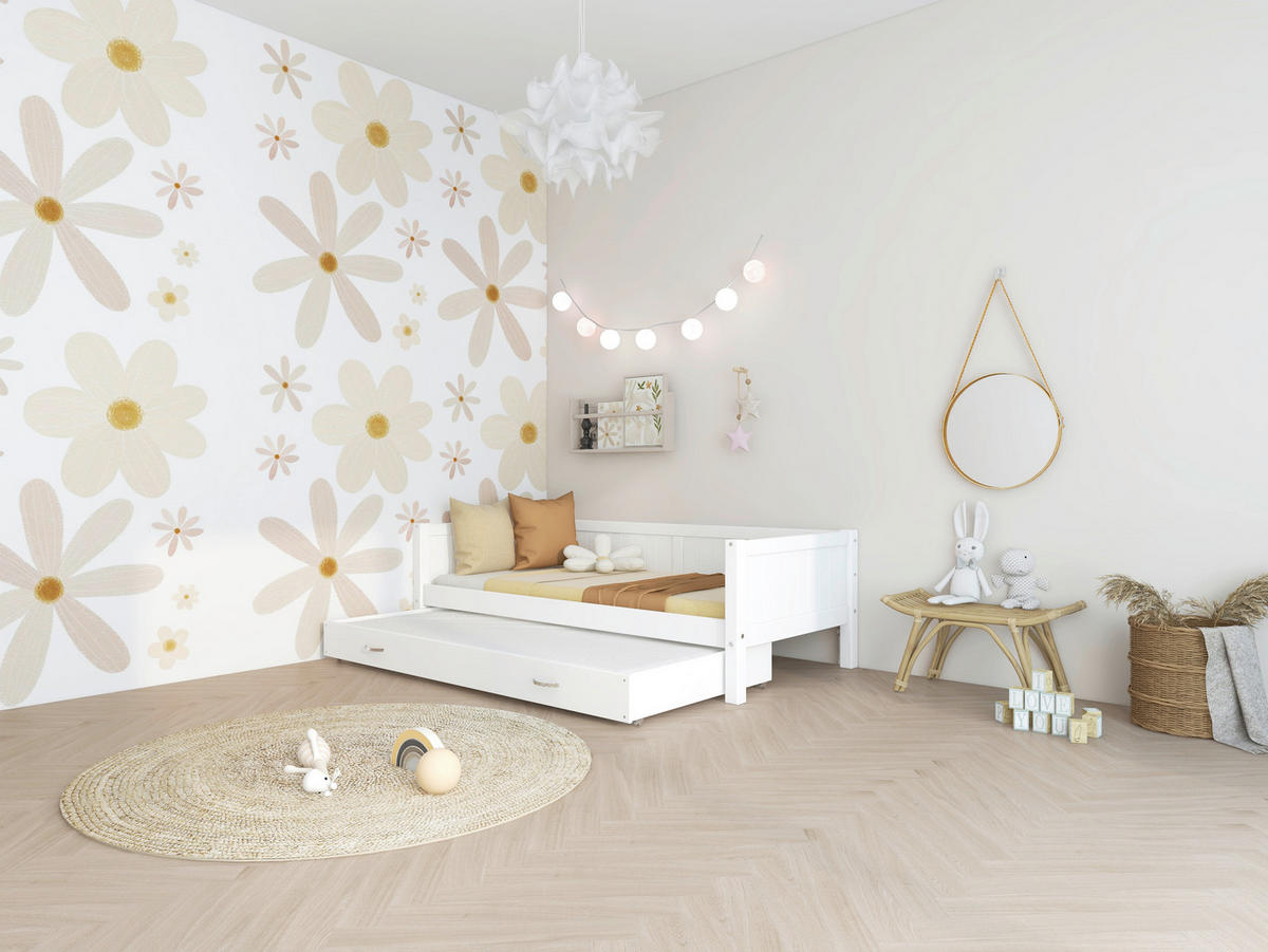 AUSZIEHBETT 90/200 cm,  in Weiß, Rollrost für Zusatzbett, Rollrost für Hauptbett  - Weiß, MODERN, Holz (90/200cm) - Chameo