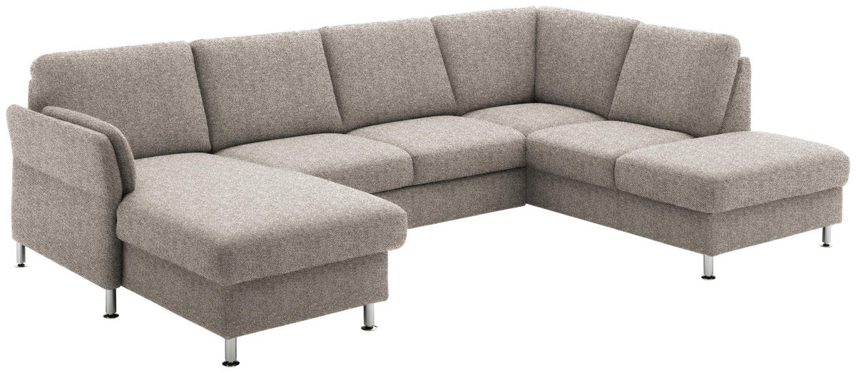 WOHNLANDSCHAFT in Flachgewebe Graubraun  - Chromfarben/Graubraun, Konventionell, Textil/Metall (168/305/200cm) - Beldomo System