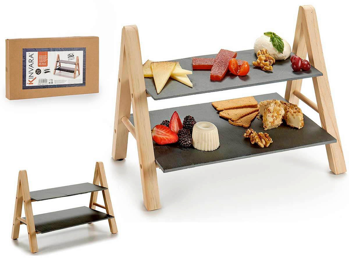 POSLUŽAVNIK ZA SERVIRANJE   27/20/37 cm          KINVARA  - crna/boje jantara, Basics, kamen (27/20/37cm)