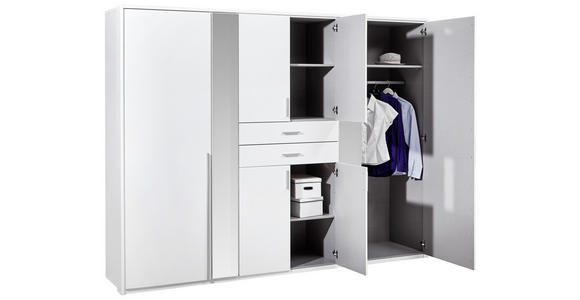 KLEIDERSCHRANK 270/208/58 cm 8-türig  - Alufarben/Weiß, KONVENTIONELL, Glas/Holzwerkstoff (270/208/58cm) - Carryhome