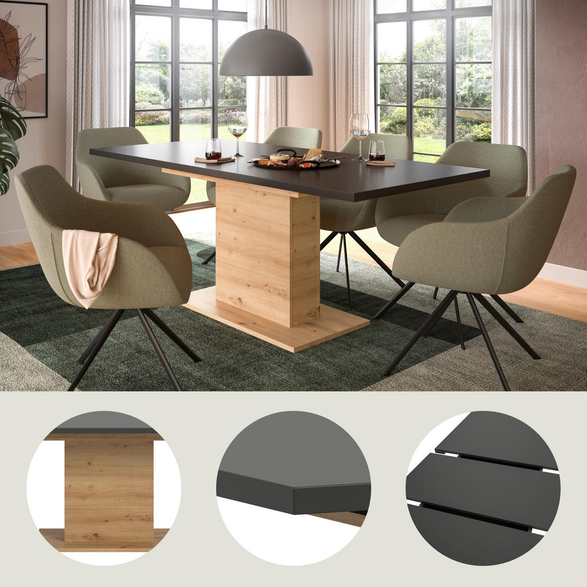 AUSZIEHTISCH Grau rechteckig  ausziehbar  - Eiche Artisan/Grau, KONVENTIONELL, Holzwerkstoff (150-190/90/76cm) - MID.YOU