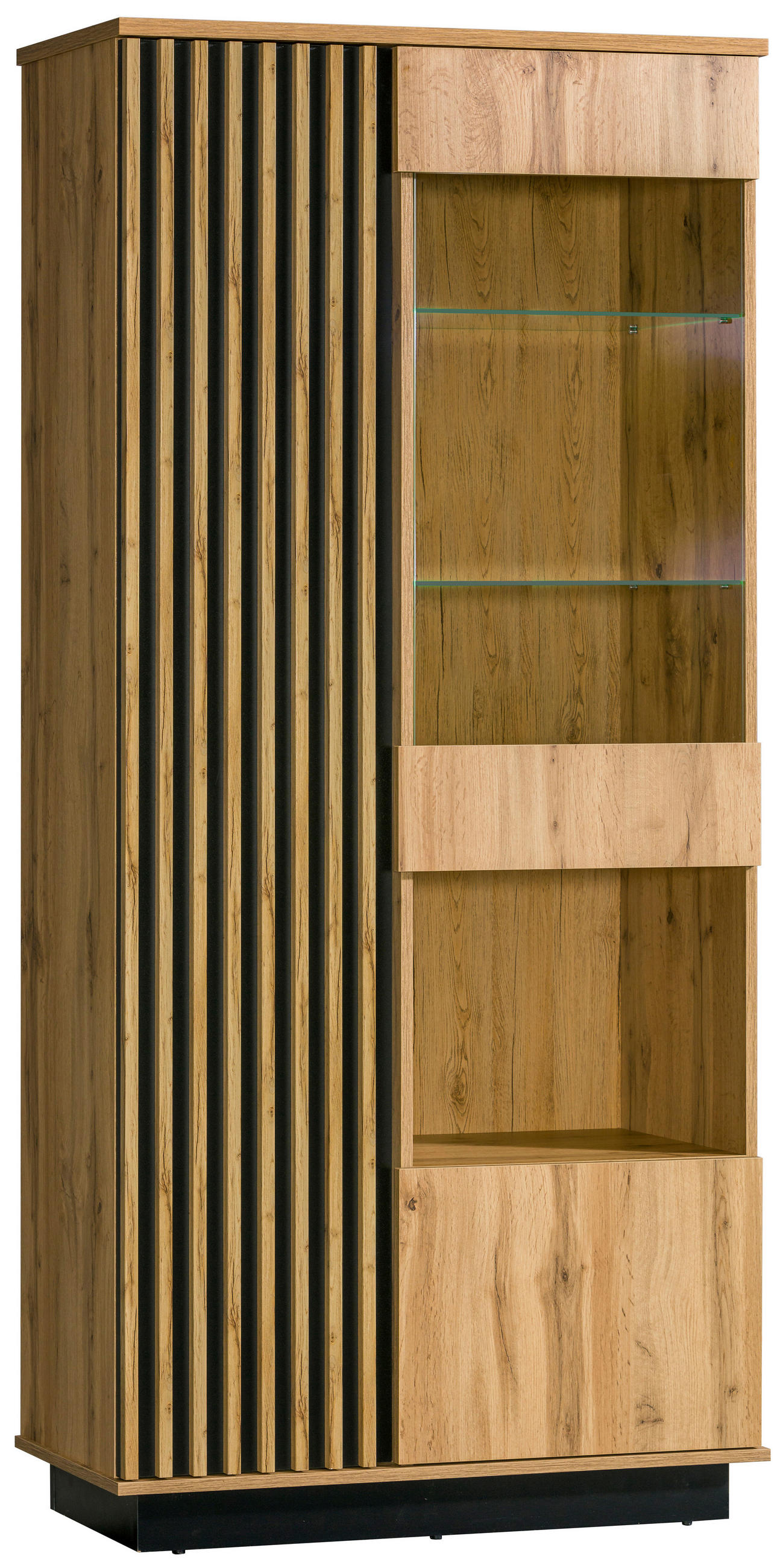 VITRINE  in Schwarz, Eiche Wotan  - Eiche Wotan/Schwarz, MODERN, Glas/Holzwerkstoff (90/193,6/40cm) - home24