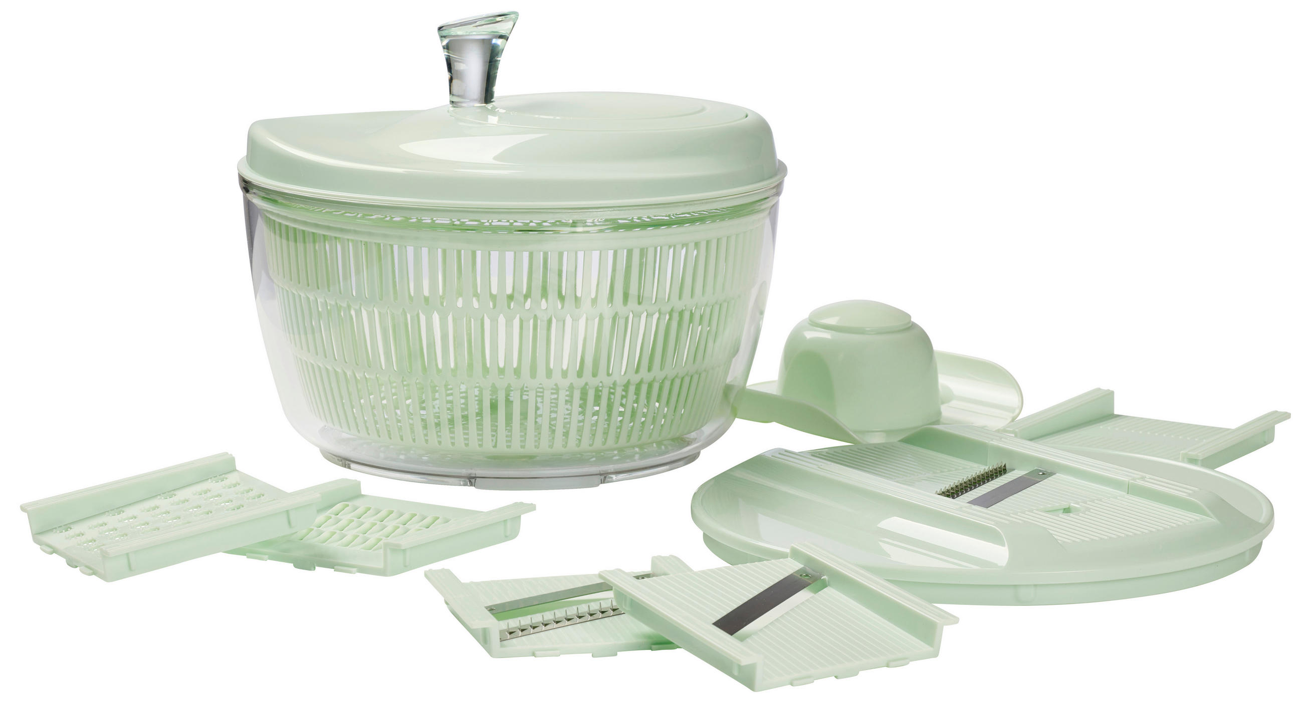 SALATSCHLEUDERSET - Klar/Hellgrün, Basics, Kunststoff/Metall - Homeware Profession.