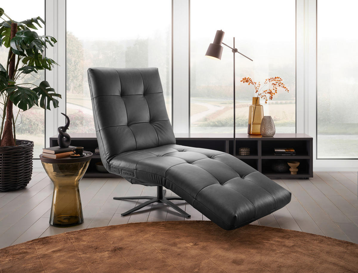 RELAXLIEGE in Echtleder Schwarz  - Schwarz, MODERN, Leder/Metall (82/53-115/156-206cm) - Pure Home Comfort