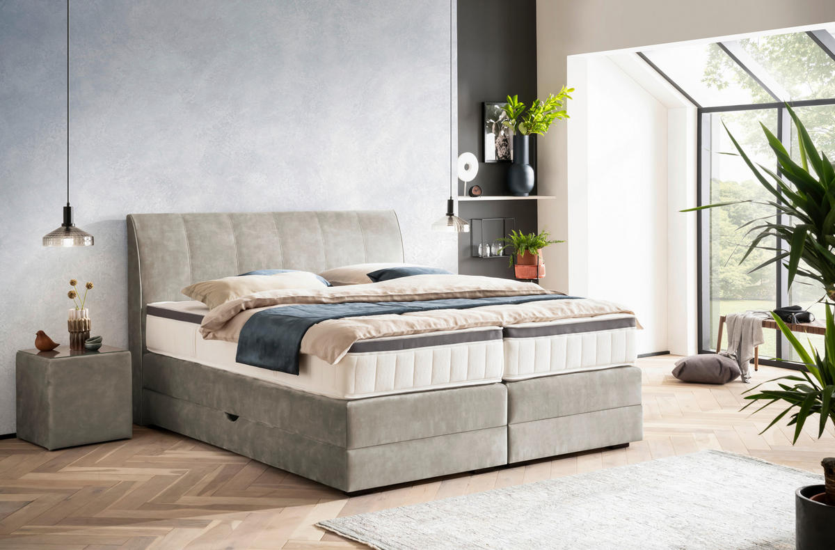 BOXSPRINGBETT 180/200 cm  in Hellgrau  - Wengefarben/Hellgrau, KONVENTIONELL, Holz/Textil (180/200cm) - Novel