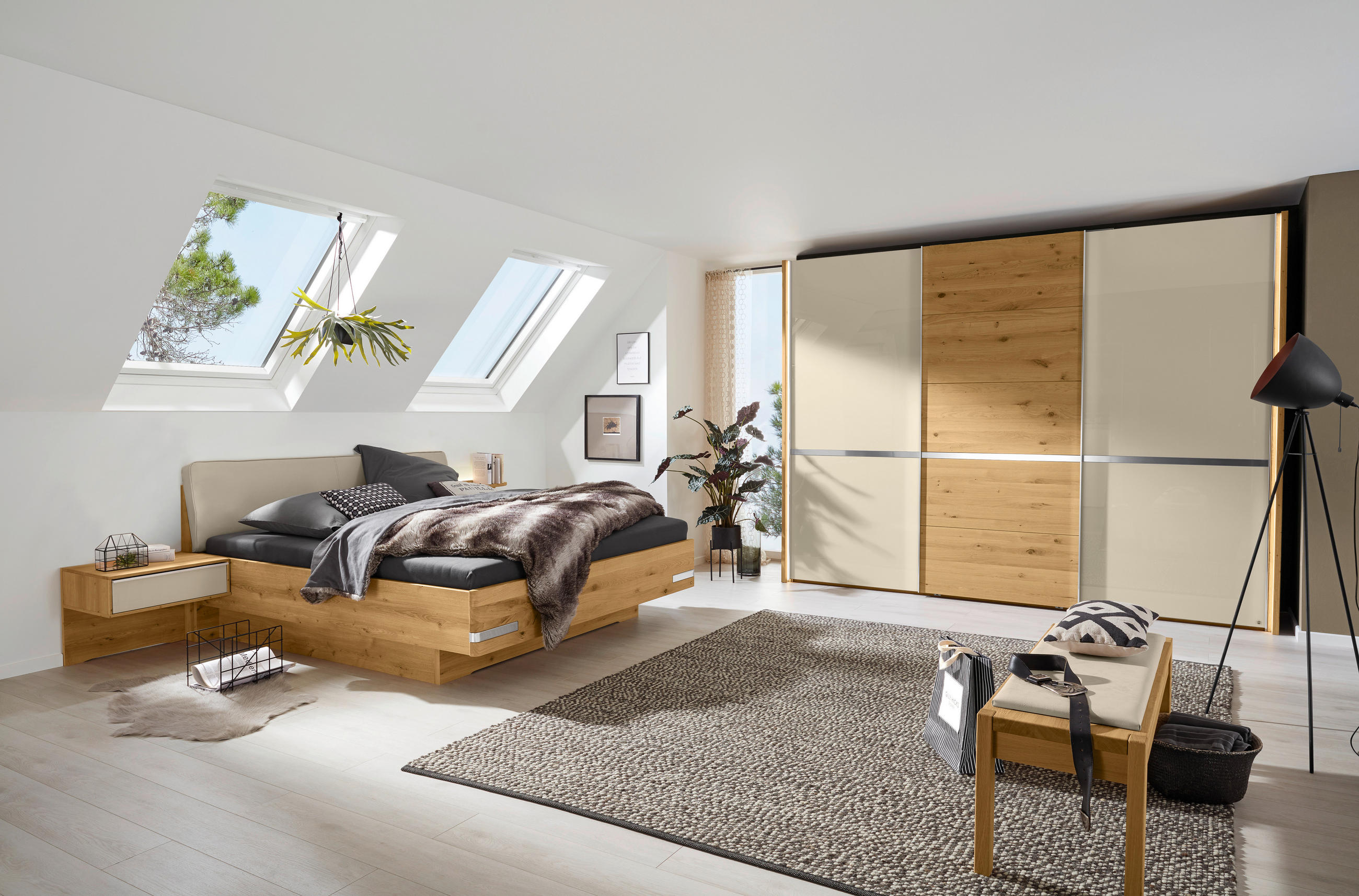 SCHLAFZIMMER Eichefarben, Champagner  - Champagner/Eichefarben, Design, Glas/Holz (180/200cm) - Musterring