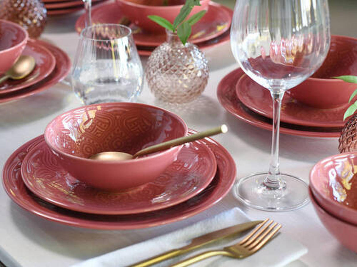 SERVIS 18 delar  - mörkrosa, Trend, keramik - Creatable