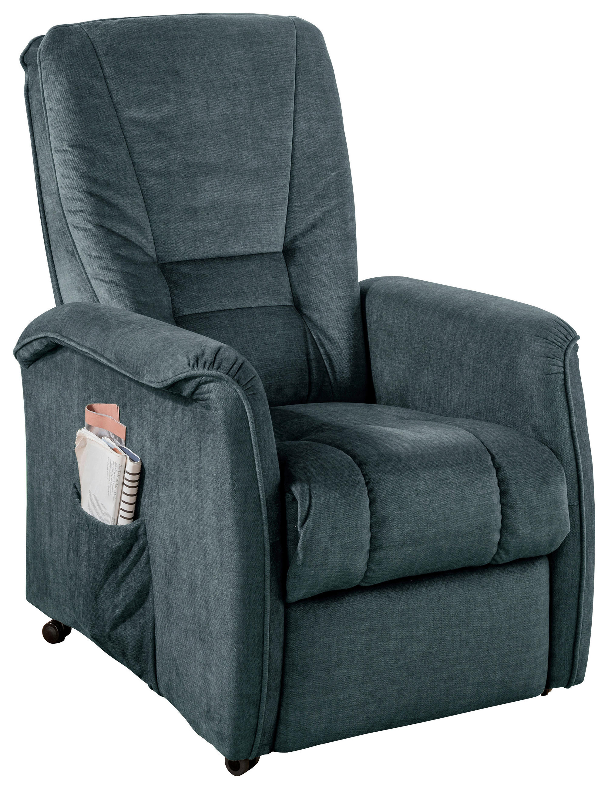 FERNSEHSESSEL 77/107/88 cm  in Velours Dunkelblau Stoffauswahl, Relaxfunktion  - Schwarz/Braun, Design, Kunststoff/Textil (77/107/88cm) - Livetastic