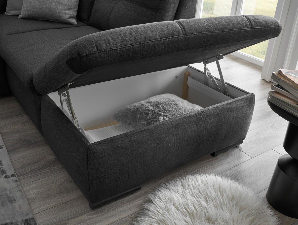 ECKSOFA in Mikrovelours Schwarz  - Schwarz, Konventionell, Kunststoff/Textil (265/217cm) - Carryhome