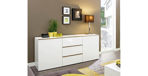 SIDEBOARD Hochglanz, lackiert, matt, Mattlack, Wasserlack Nussbaumfarben, Weiß - Nussbaumfarben/Weiß, Design, Holzwerkstoff (195/81/44cm) - Dieter Knoll