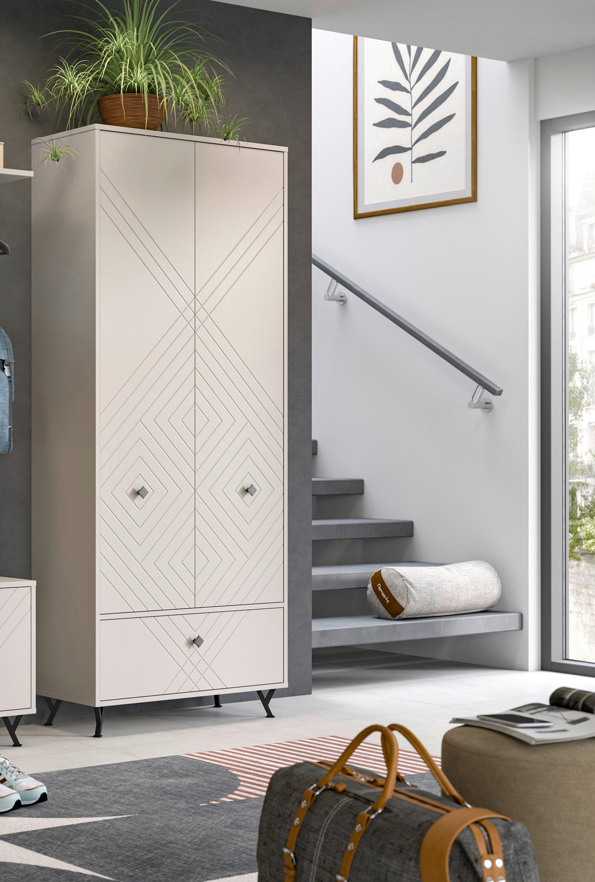 GARDEROBNA OMARA  - Design, kovina/leseni material (80/195/35cm) - MID.YOU