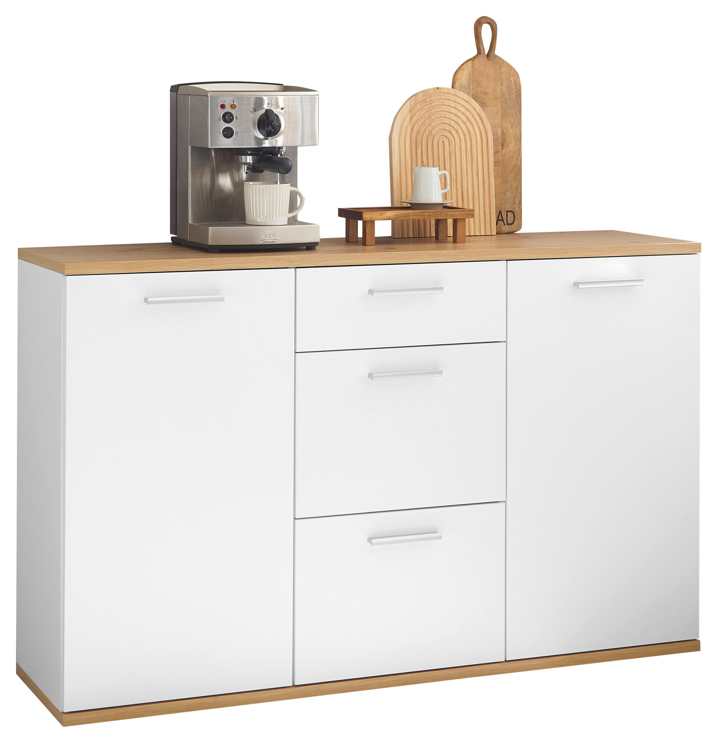 Sideboard Macau 135/86/38 cm  in Weiss, Eiche Artisan  - Weiss/Silberfarben, Design, Holzwerkstoff/Kunststoff (135/86/38cm) - MID.YOU