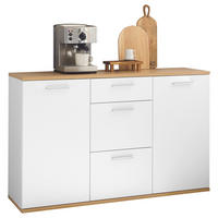 ŠIROKÁ KOMODA, bílá, dub artisan, 135/86/38 cm - bílá/barvy stříbra, Design, kompozitní dřevo/plast (135/86/38cm) - MID.YOU