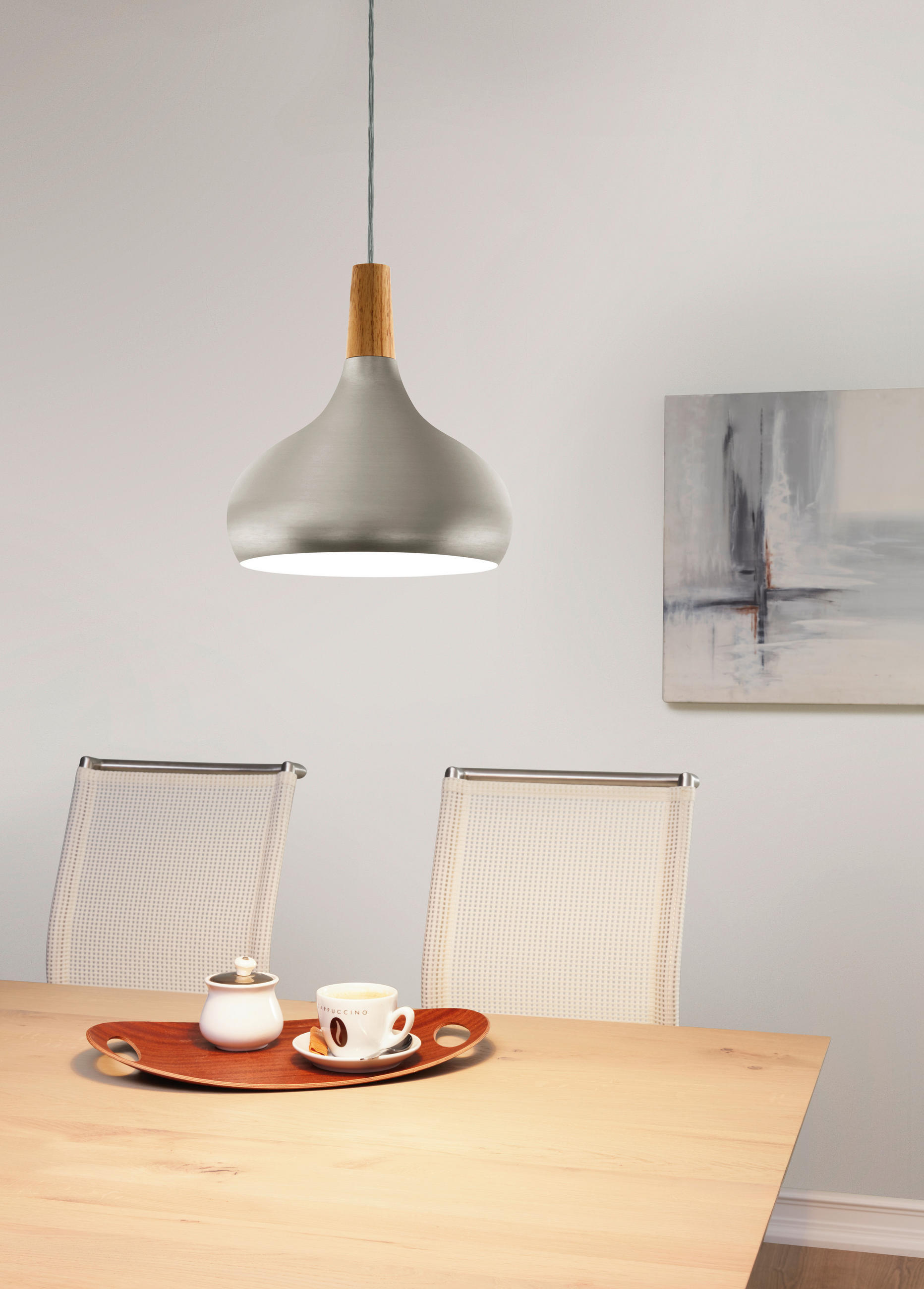 HÄNGLAMPA Sabinar 28/110 cm  - ljusbrun/silver, Trend, metall/trä (28/110cm) - Eglo