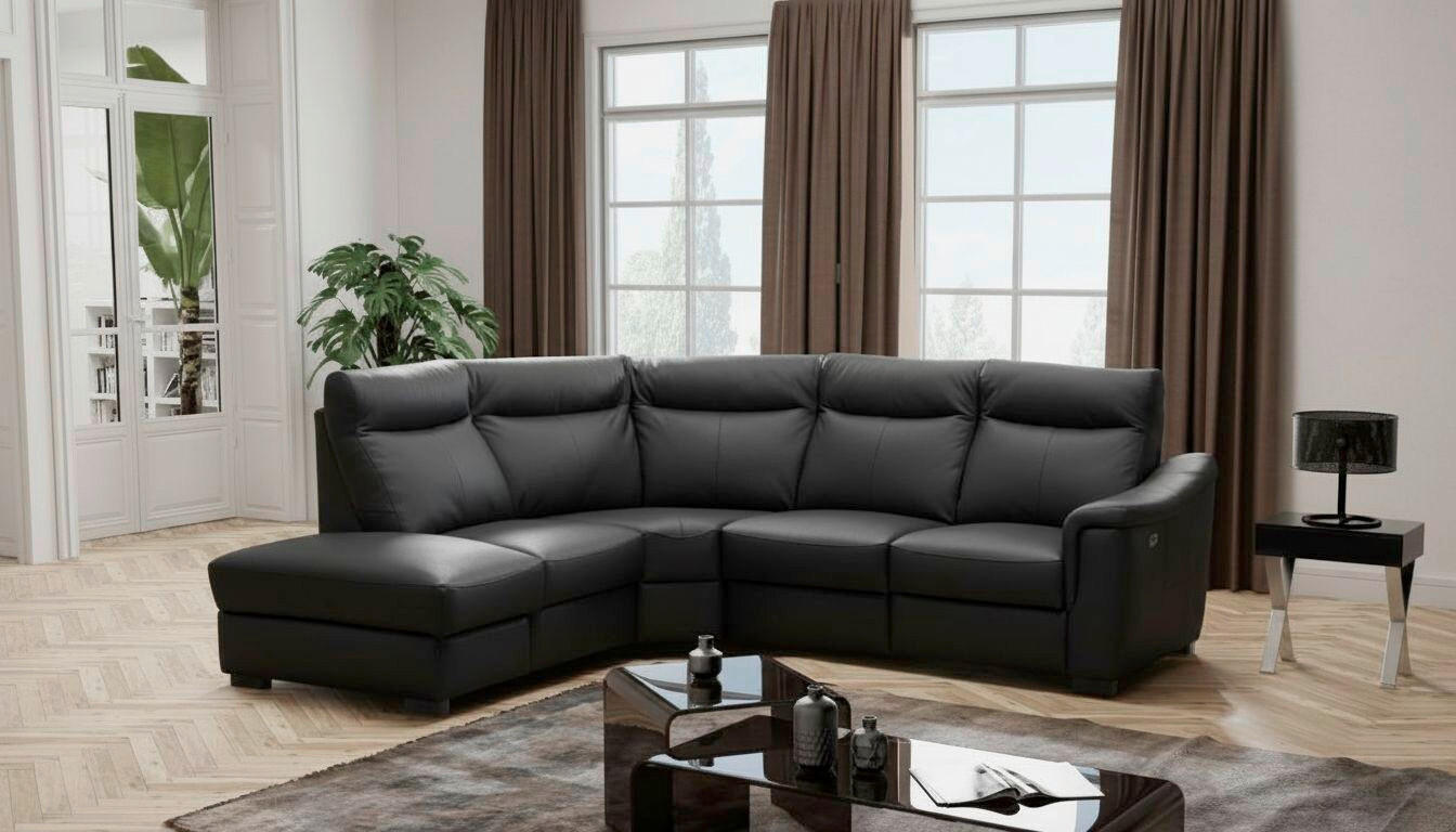 ECKSOFA Lederlook Echtleder Schwarz  - Wengefarben/Schwarz, Design, Leder/Holz (229/260cm) - Livetastic