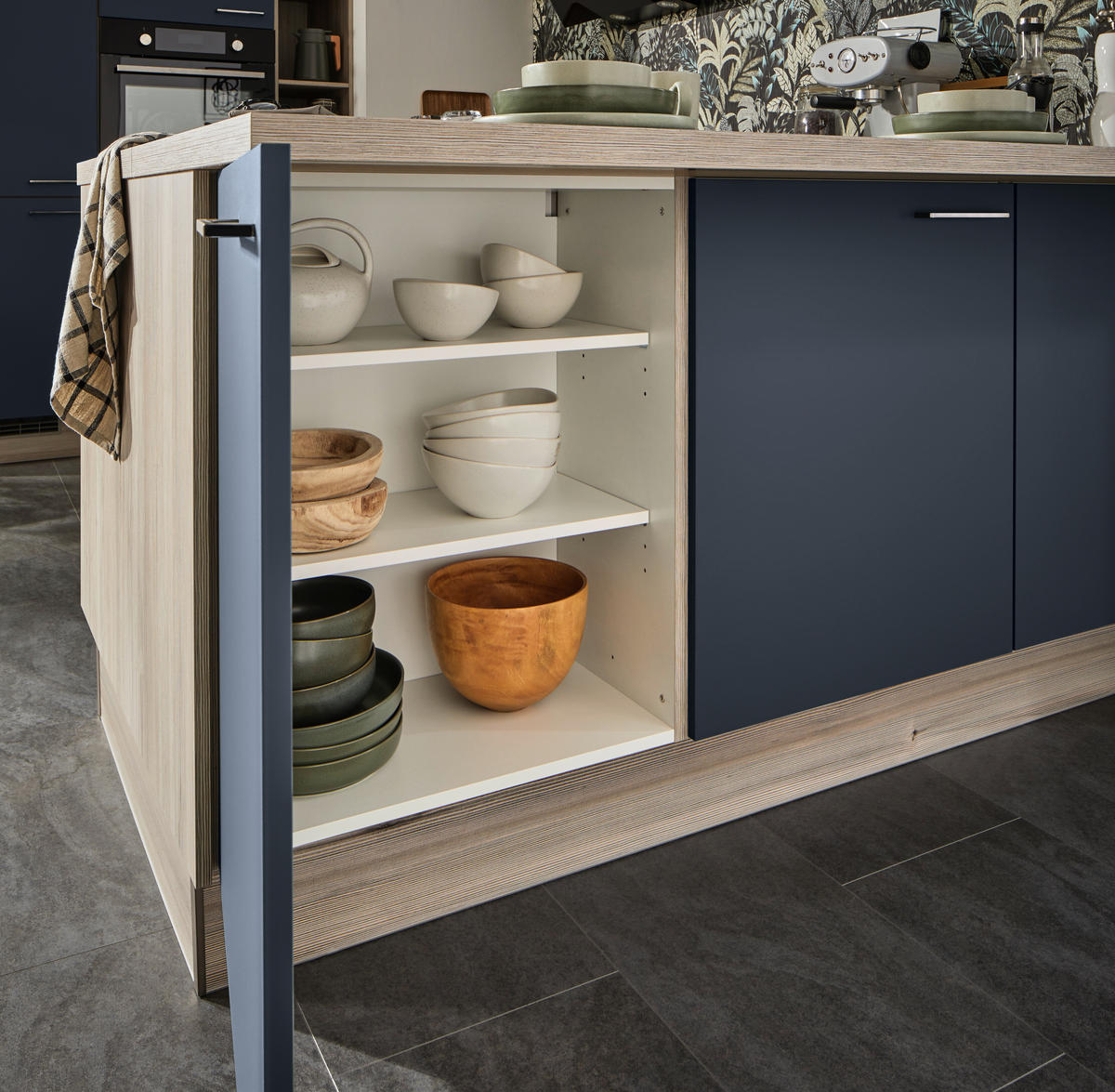 ECKKÜCHE  in Blau, Tannenholzfarben  - Blau/Tannenholzfarben, Design, Holzwerkstoff/Metall (121,6/280/150cm) - Xora