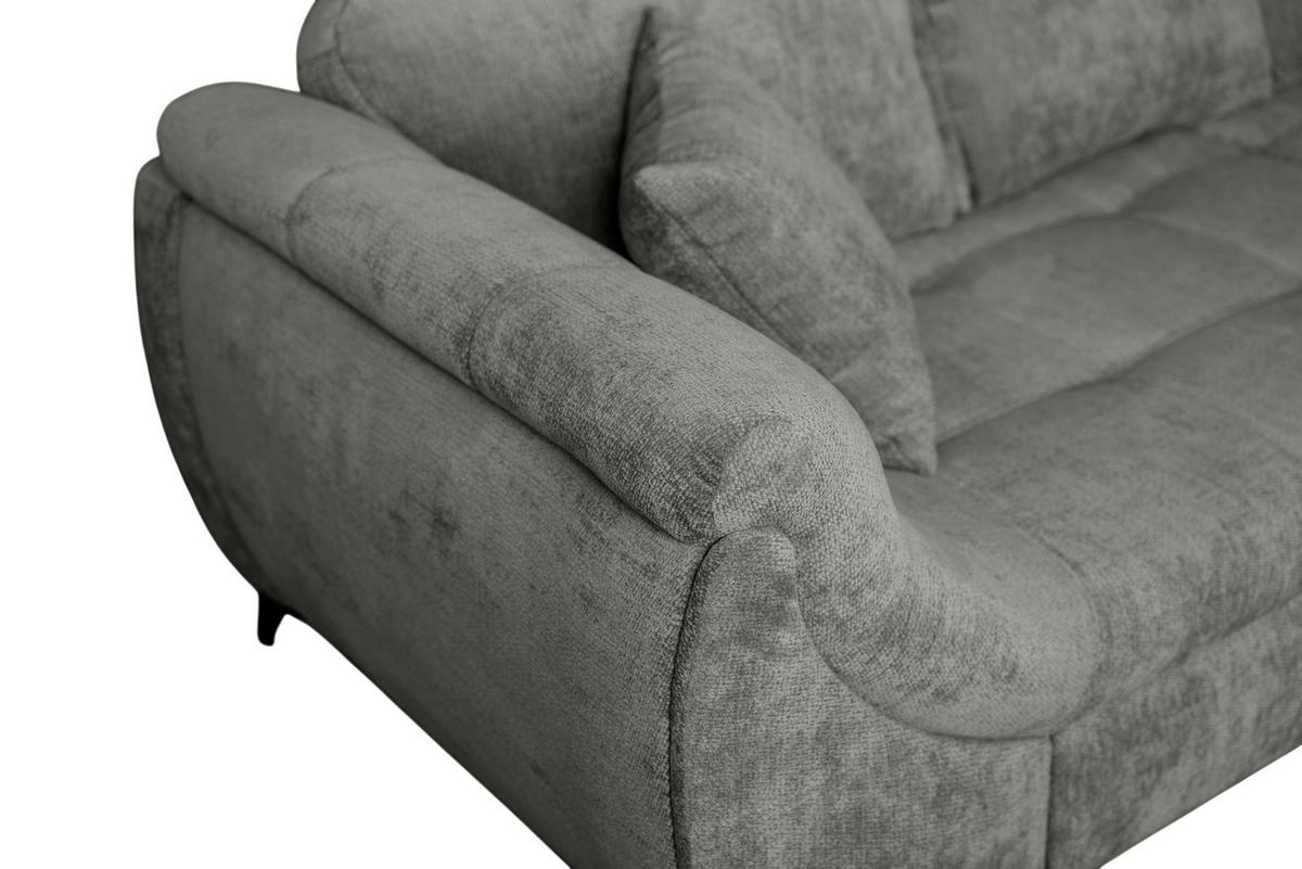 ECKSOFA LIVANO Grau Chenille Liegefläche im Originalstoff  - Schwarz/Grau, Design, Textil/Metall (250/190cm) - MID.YOU