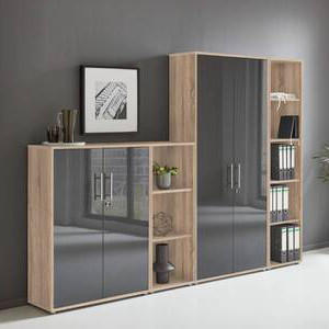 AKTENSCHRANK Sonoma Eiche, Anthrazit Hochglanz  - Anthrazit Hochglanz/Sonoma Eiche, MODERN, Holzwerkstoff (257/186/33cm) - MID.YOU