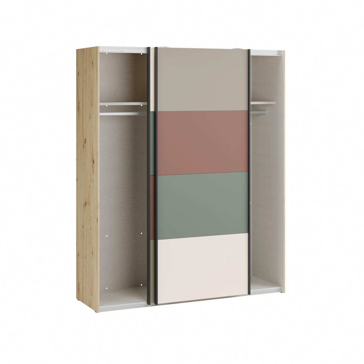 SCHWEBETÜRENSCHRANK Taupe, Sandfarben, Terracotta, Salbeigrün, Eiche Artisan  - Taupe/Sandfarben, Design, Holzwerkstoff/Metall (170,3/210,5/61,2cm) - Carryhome
